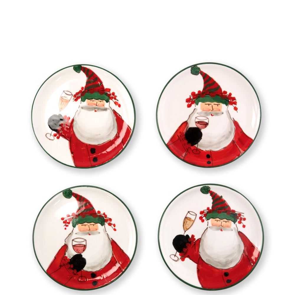 Vietri Old St. Nick Cocktail Plates - Set of 4, 6.75" Earthenware Appetizer Dish