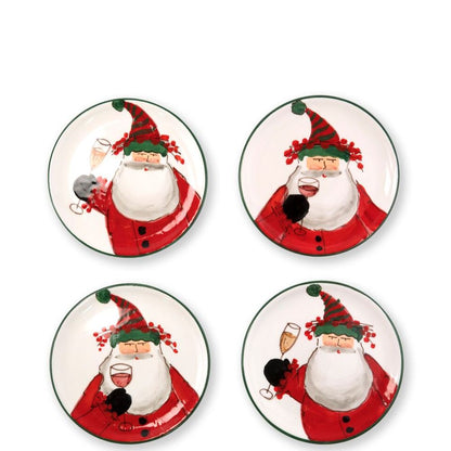 Vietri Old St. Nick Cocktail Plates - Set of 4, 6.75" Earthenware Appetizer Dish