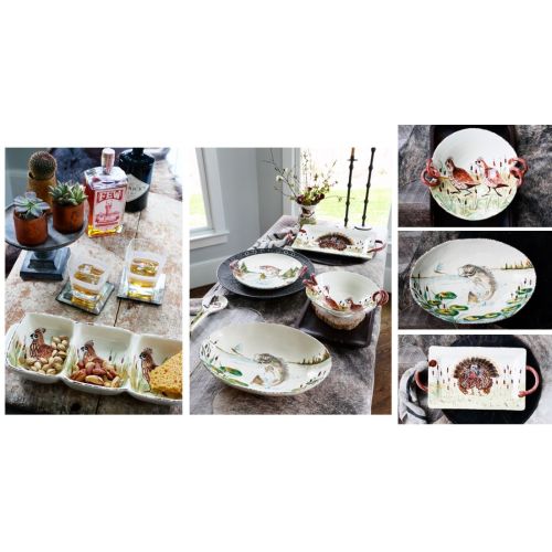 Vietri Wildlife Hunting Dog Salad Plate, 8.5"D Earthenware Side Dish Dinnerware