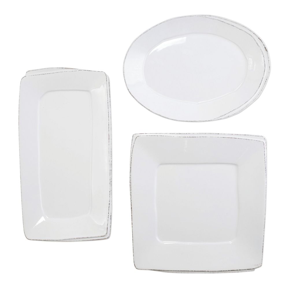 Vietri Lastra White 3-Piece Serveware Set Serving Dishes for Entertaining