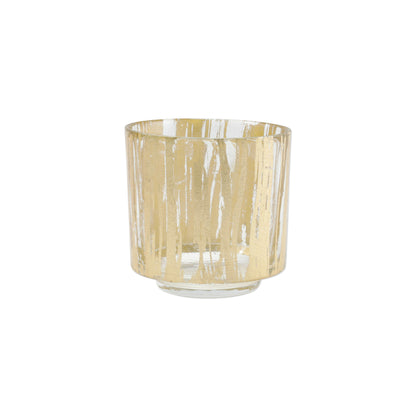 Vietri Rufolo Glass Gold Brushstroke Votive 4"D, 4"H, 14 oz Glass Votive Holder