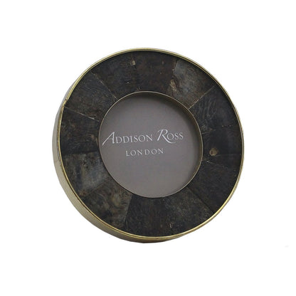 Addison Ross 3x3 Black Horn Round Photo Frame with Brass Edge
