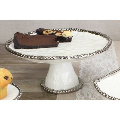 Pampa Bay Salerno Porcelain Round Cake Stand, White, 5 x 11 inches