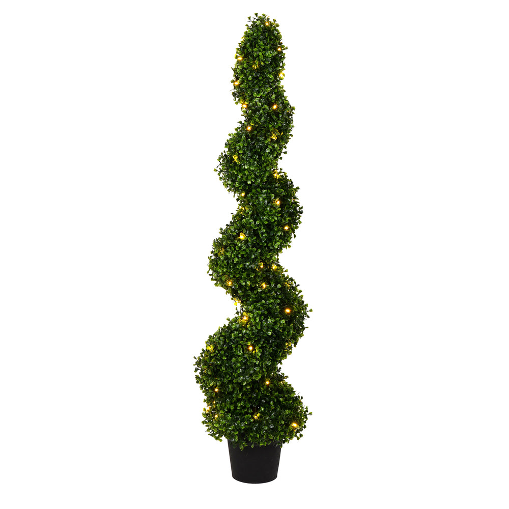 Vickerman Artificial Potted Green Boxwood Spiral Tree With Led