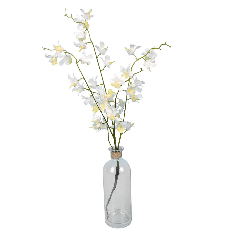 Vickerman 20.5" Artificial Mini White Orchid in a Glass Pot, Polyester