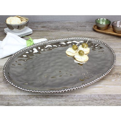 Pampa Bay Verona Porcelain Large Oval Platter, Silver, 18.5 inches