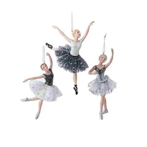 Kurt Adler 5.5" Black and Silver Ballerina Ornaments, Set Of 3, Assortment