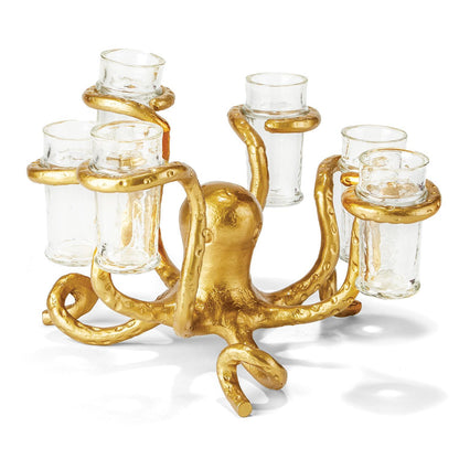 Two's Company Gold Octopus Shot Glass Holder