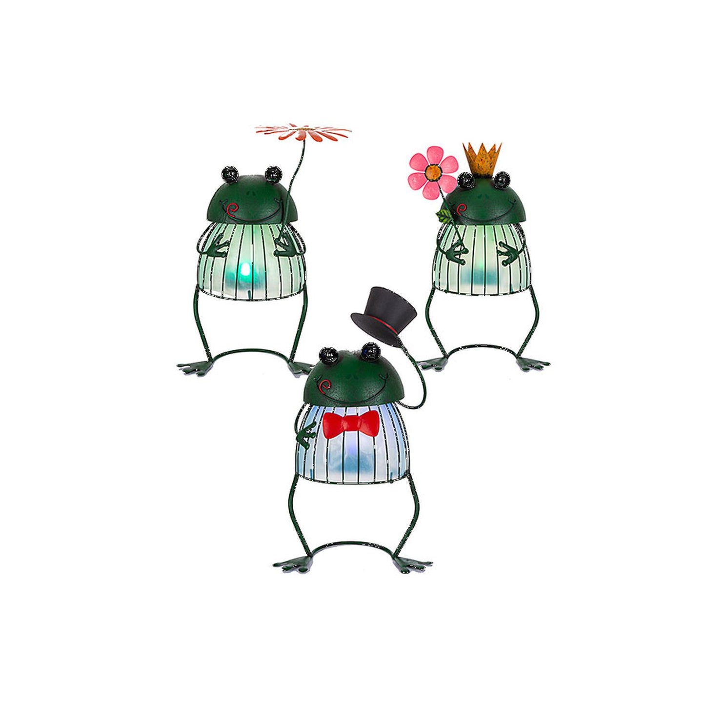 Gerson Company 10.04" X 7.68" X 17.32"H Solar Lighted Metal Merry Frogs, 3 Asst.