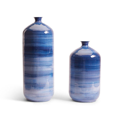 Two's Company Tozai Stria Set of 2 Blue Tone Enamel Decorative Vase
