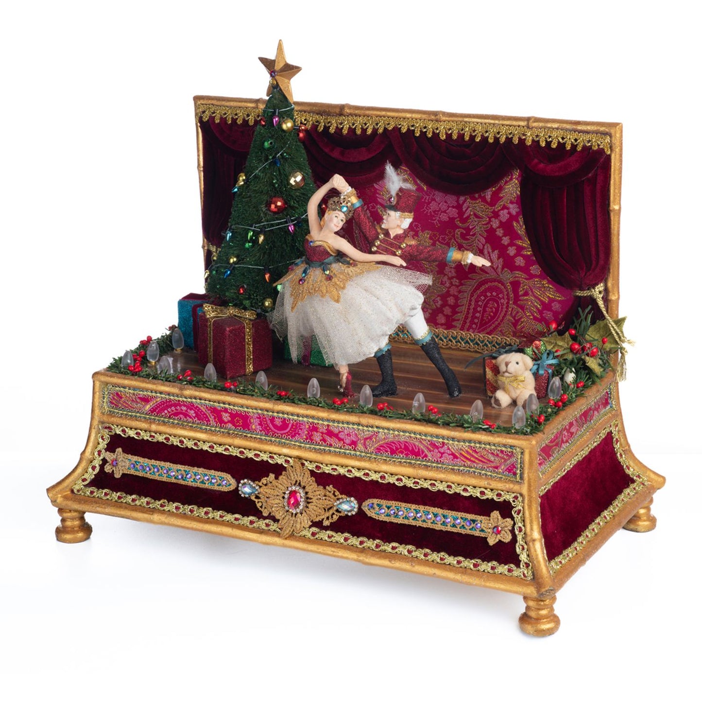 Katherine's Collection Nutcracker Dancing Hinged Box, 15.75x9x14 Inches, Red Resin