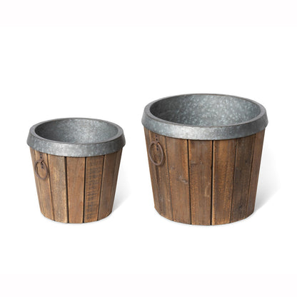 Park Hill Collection Garden Floral Galvanized Lined Wooden Planters Set of 2