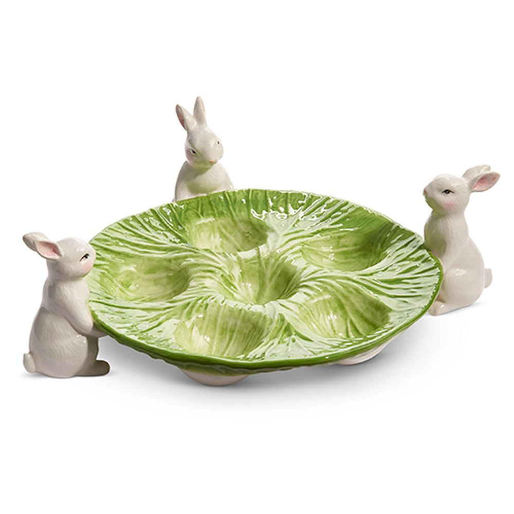 Raz Imports The Carrot Patch 11.5" Cabbage Bunny Egg Holder Plate