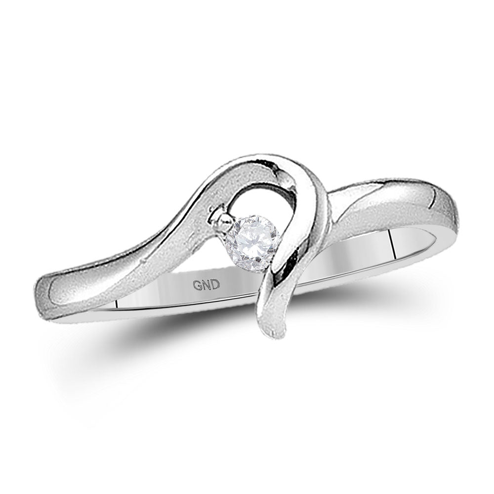 GND 10kt White Gold Womens Round Diamond Solitaire Promise Ring 1/20 Cttw