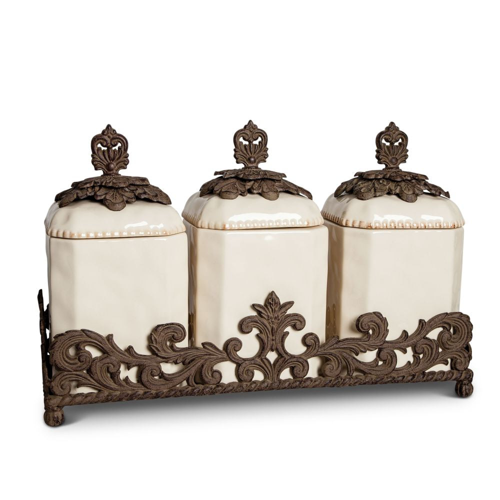 Gerson Companies 19.5 Inches Acanthus Provencial Triple Canister, Set of 3