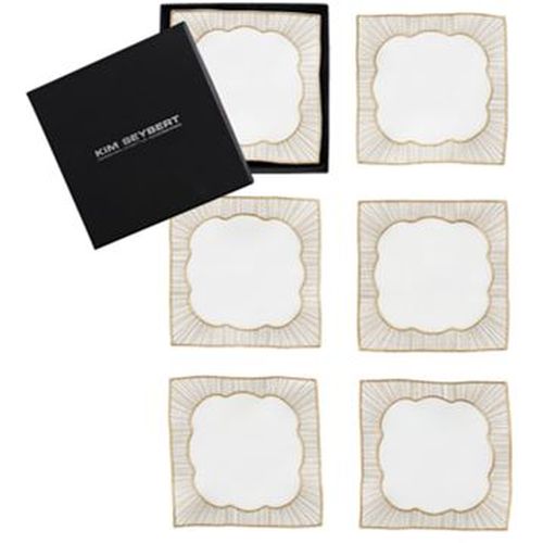 Kim Seybert Set of 6 Cocktail Frame Table Napkins, White, Gold and Silver