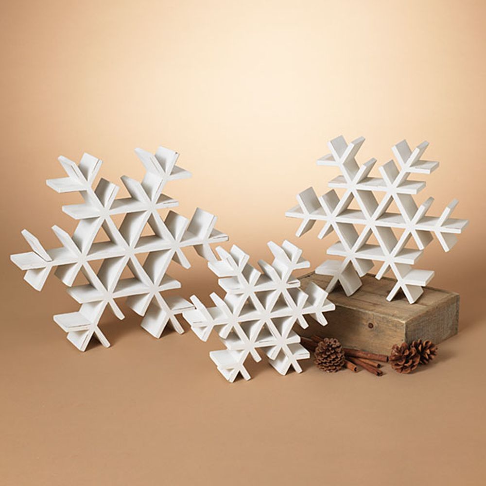 Gerson Company Set of 3 Holiday Wood Tabletop Snowflakes