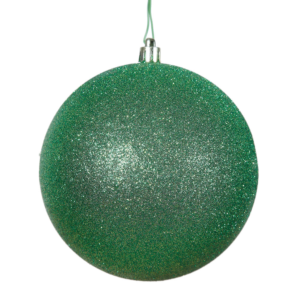 Vickerman 6" Green Glitter Ball Ornament, 4 per Bag, Plastic