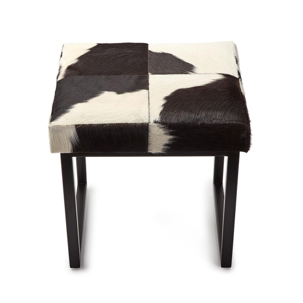 Two's Company Genuine Black And White Natural Cowhide Bench w/ Black Steel Base