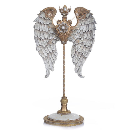 Katherine's Collection 2023 Tabletop Wings with Crown, 18.5 Inches, White/Gold Resin