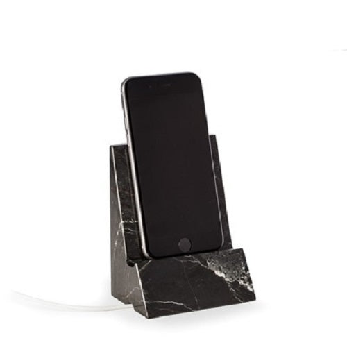Bey Berk Black "Zebra" Marble Desktop Phone / Tablet Cradle