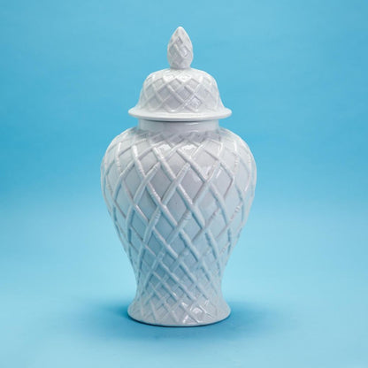 Two's Company Faux Bamboo Fretwork Decorative Temple Jar - Ceramic