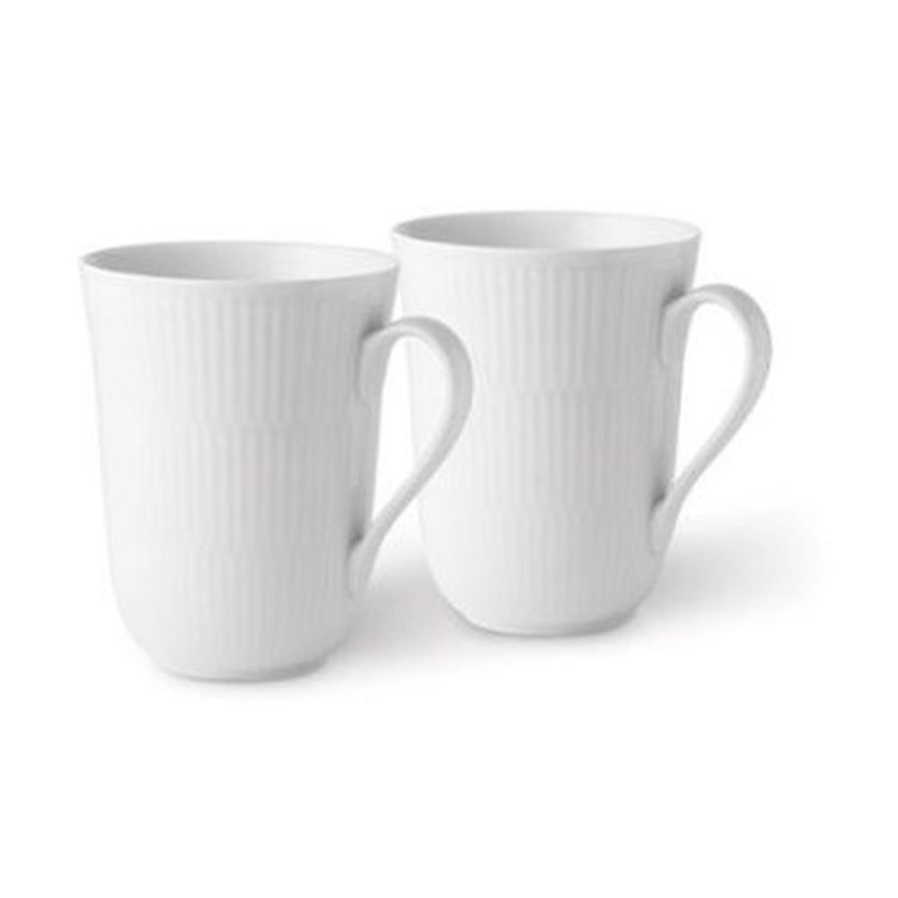 Royal Copenhagen White Fluted Mug, 11 Oz., Set of 2, Porcelain
