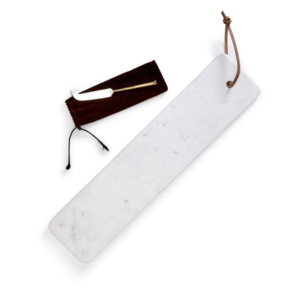 Two's Company Polished Elongated Solid Marble Serving Tray with Cheese Knife