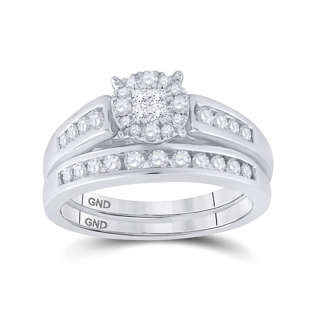 GND 14kt White Gold Princess Diamond Bridal Wedding Ring Band Set 1/2 Cttw