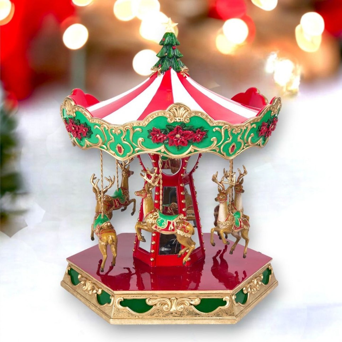 December Diamonds Christmas Carousel 15.75-Inch Reindeer Carousel