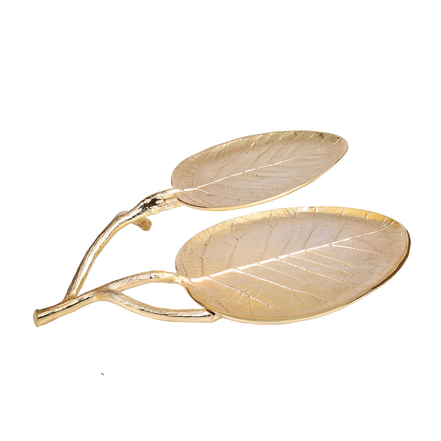 Classic Touch Decor Leaf 2 Bowl Relish Dish, Stainless Steel, 14.5"