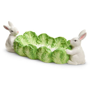 Raz Imports 2024 The Carrot Patch 10" Green Cabbage Tray With Bunnies