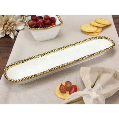 Pampa Bay Golden Salerno Porcelain Cracker Tray, White, 3.5 x 14 inches