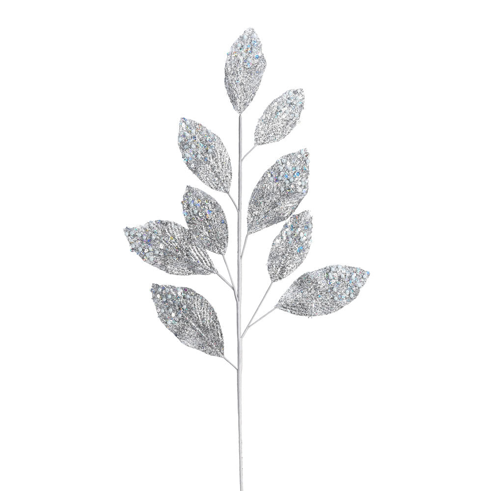 Vickerman 29" Silver Glitter Leaf Christmas Spray Includes 6 Sprays per Pack