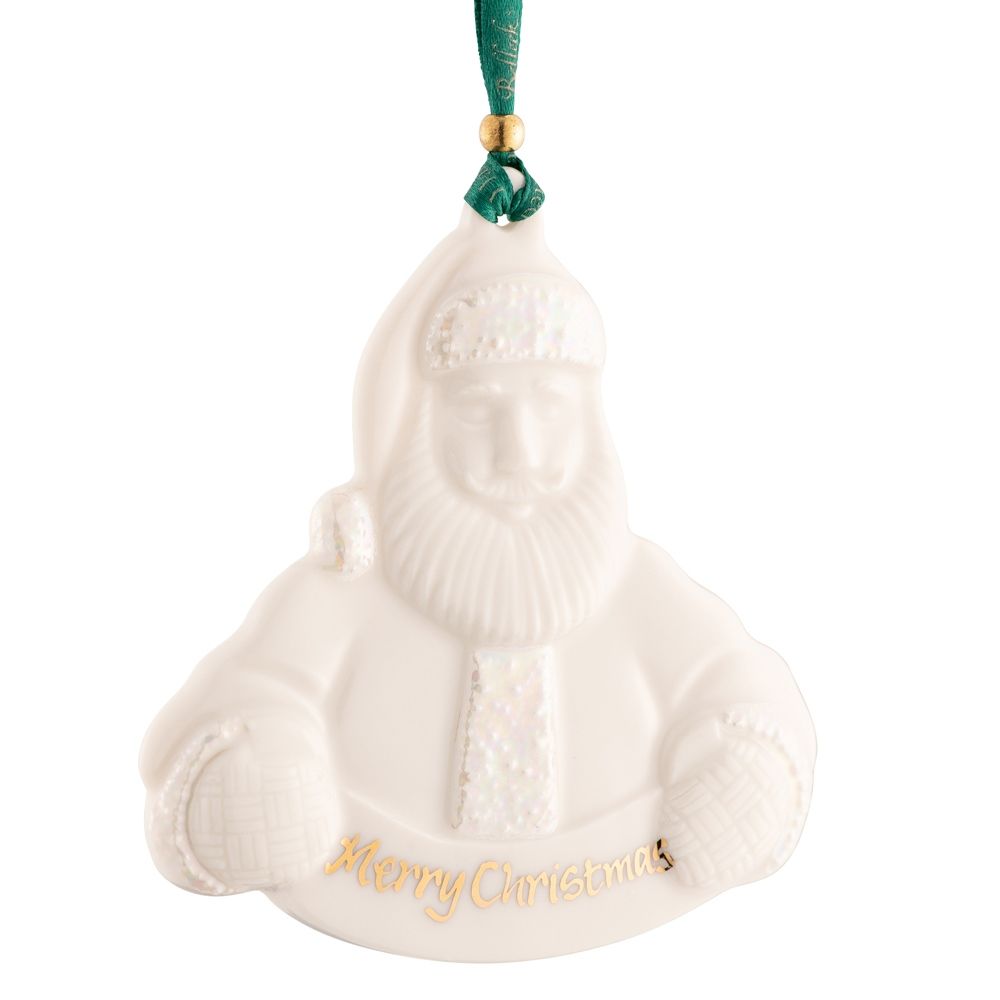Belleek Santa Claus Merry Christmas Ornament, White.