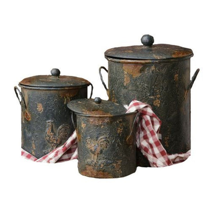 Your Heart's Delight Canister With Lid - Embossed Rooster, Nested, Tin