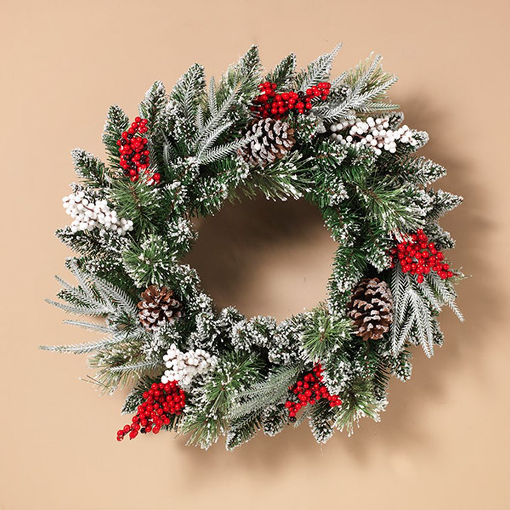 Gerson Company 24" Mixed Frosted Pine Wreath with Pinecone And Berry Accents