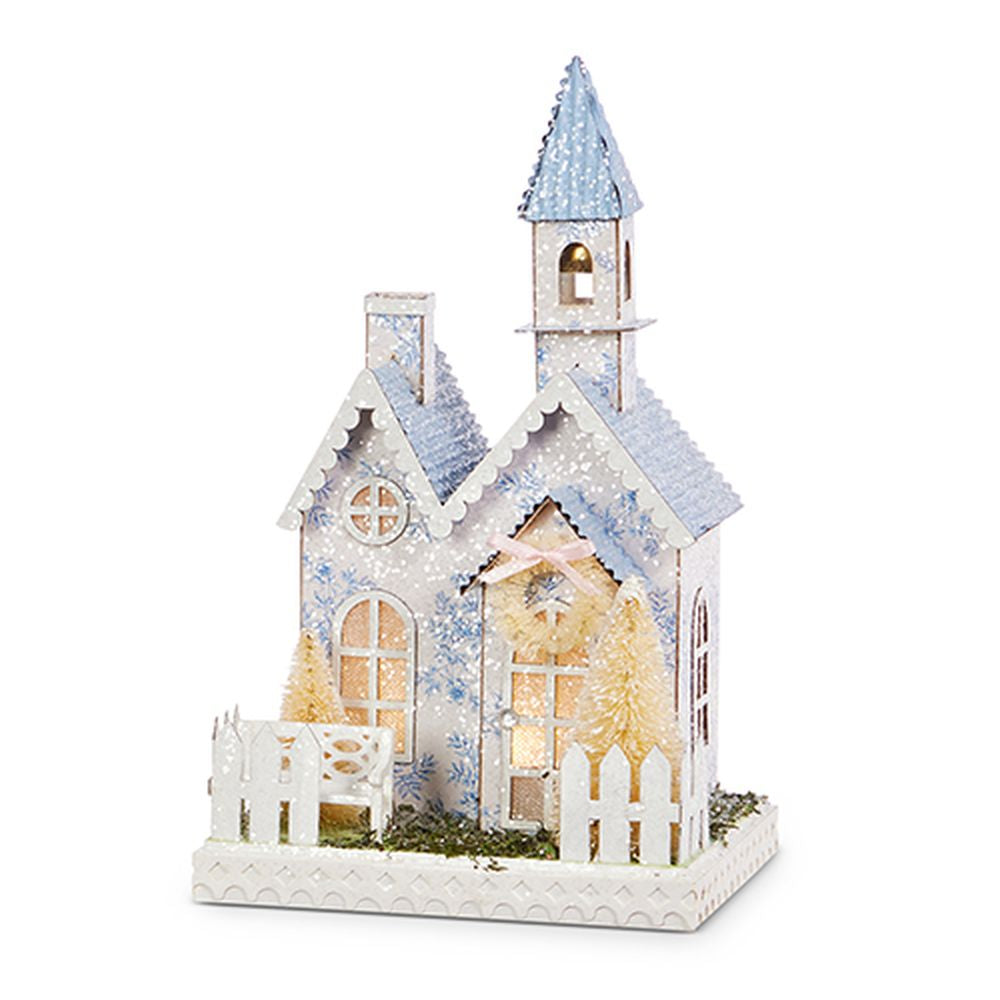 Raz Imports 2024 Easter 9" Lighted White With Blue Floral Church