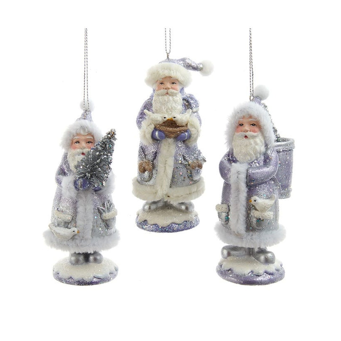 4.75" Blue, Silver and Lavender Belsnickel Santa Ornaments, Set Of 3, Assortment