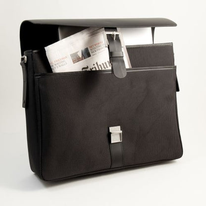 Bey Berk Black Leather & Ballistic Nylon Briefcase