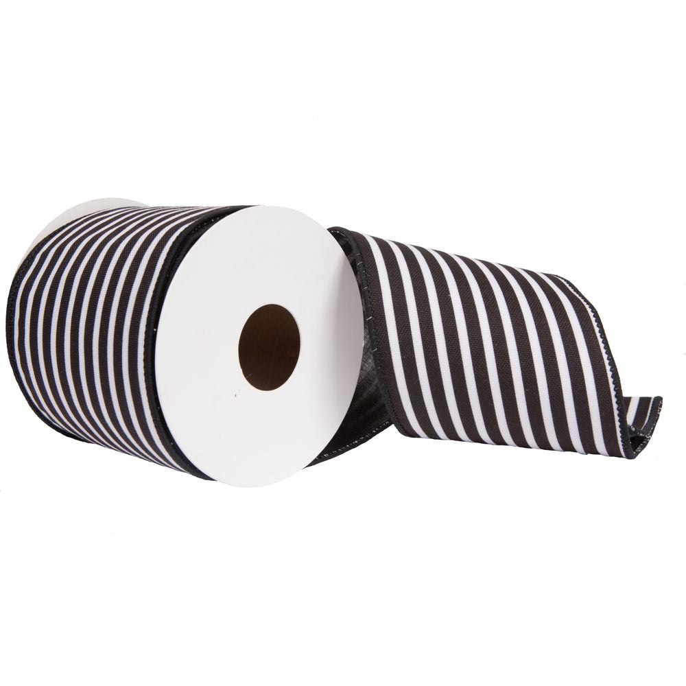 Vickerman 4"x10 yards Black Horizontal Print Stripe Sheldon Belver Double Ribbon