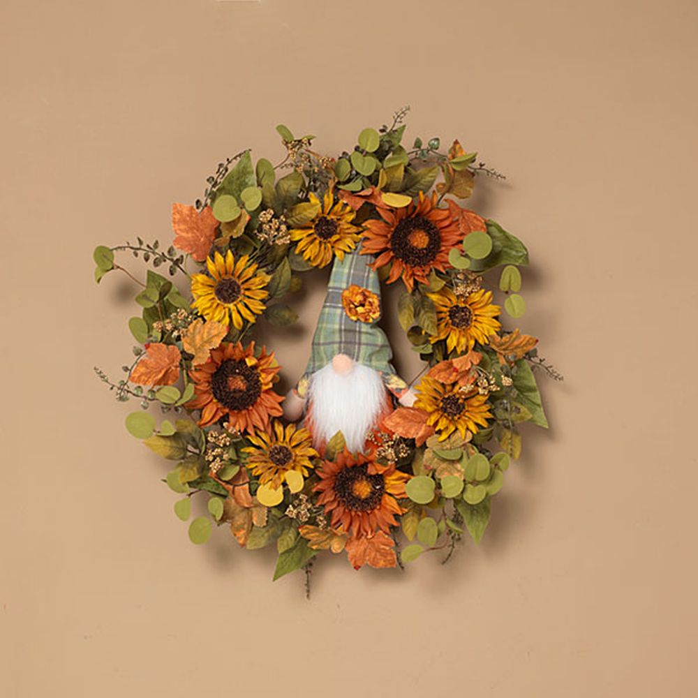 Gerson Company 21.6" Sunflower Wreath with Fabric Gnome Figurine