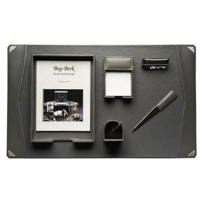 Bey Berk 6 Piece Grey Leather Desk Set