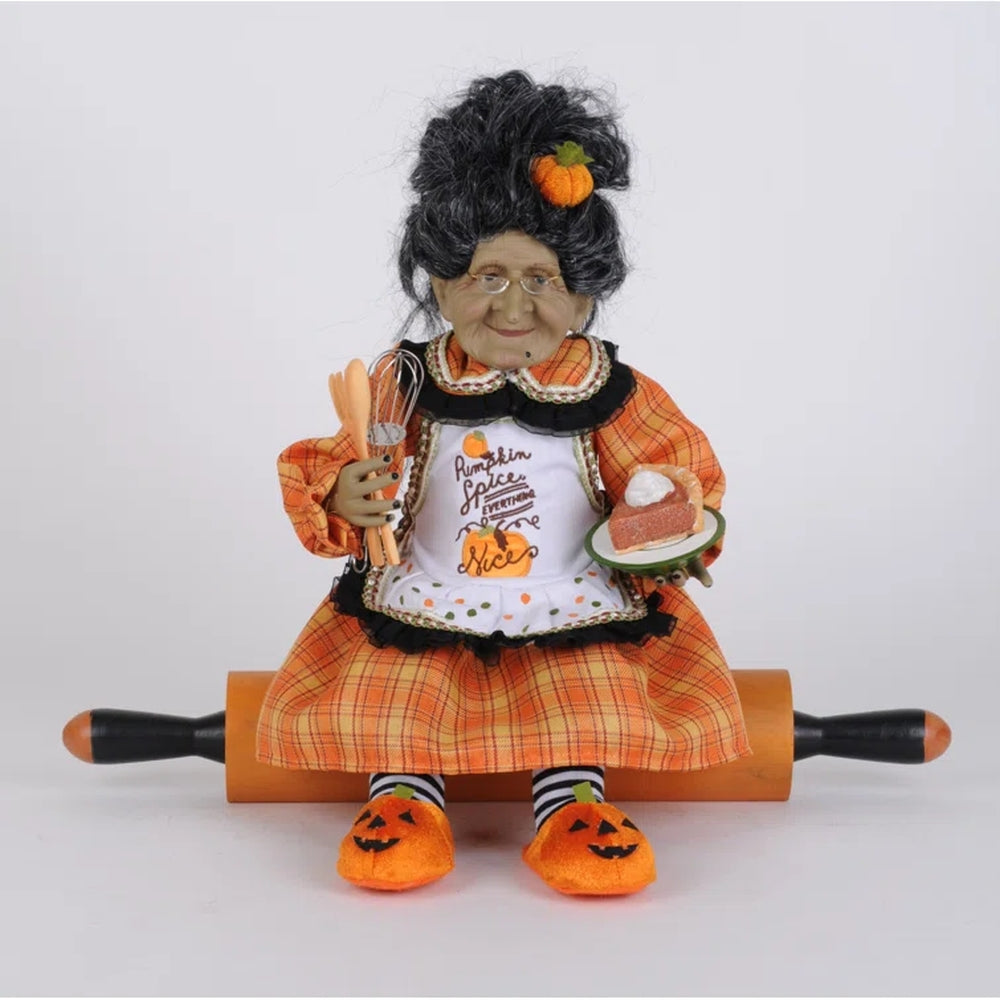 Karen Didion Pumpkin Spice Granny On Rolling Pin Figurine Polyresin