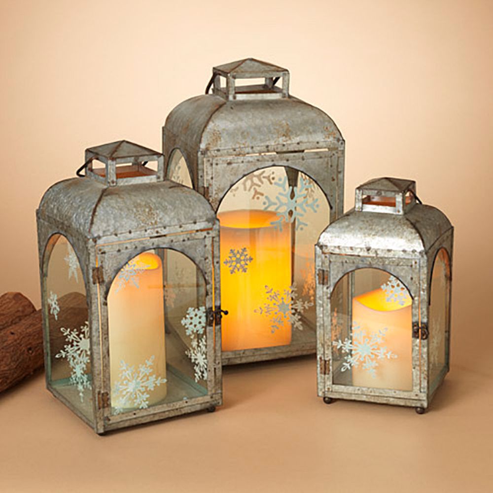Gerson Company Set of 3 Metal And Glass Nesting Holiday Lanterns