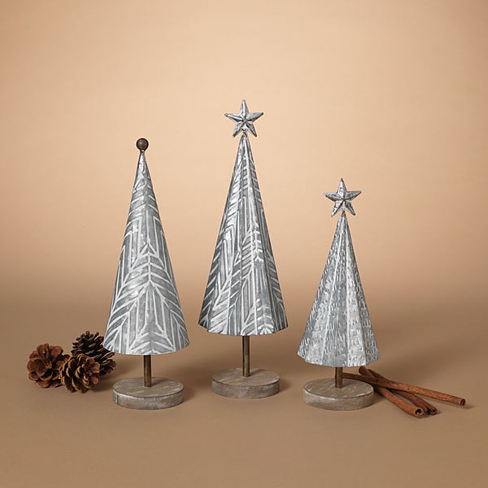Gerson Company Set of 3 Metal & Wood Christmas Trees
