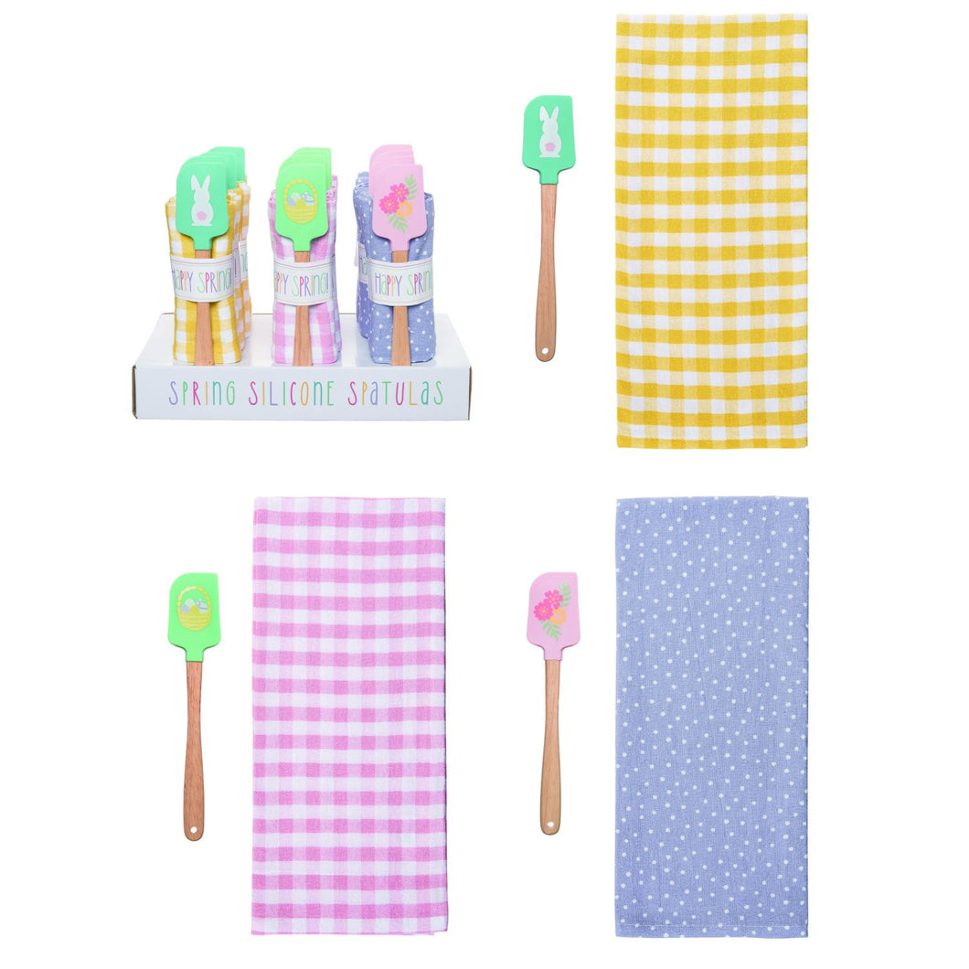 Transpac Silicone Easter Spatula/Tea Towel Gift Sets In Display, Set Of 12