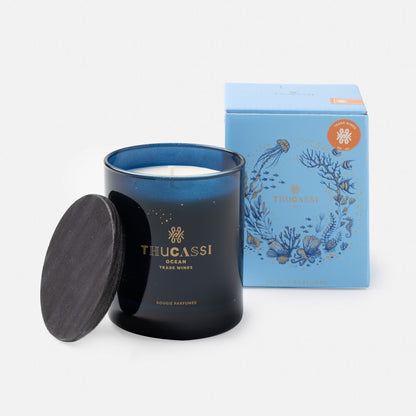 Thucassi Ocean Candle, Trade Winds Scent, Blue Glass