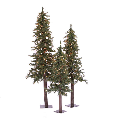 Vickerman 4' 5' 6' Natural Alpine Christmas Tree Set, Clear Incandescent Lights
