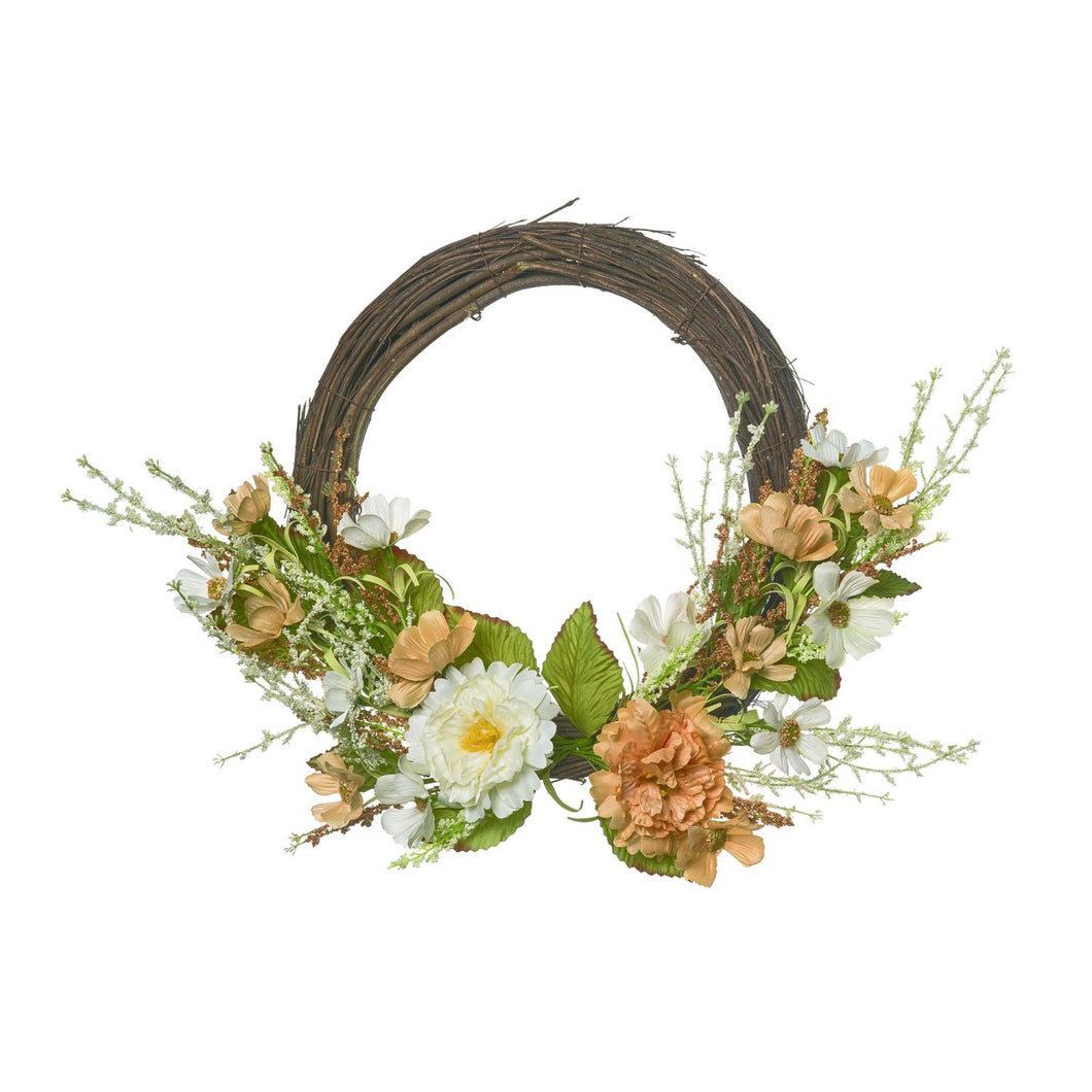 Transpac Neutral Flower & Twig Wreath